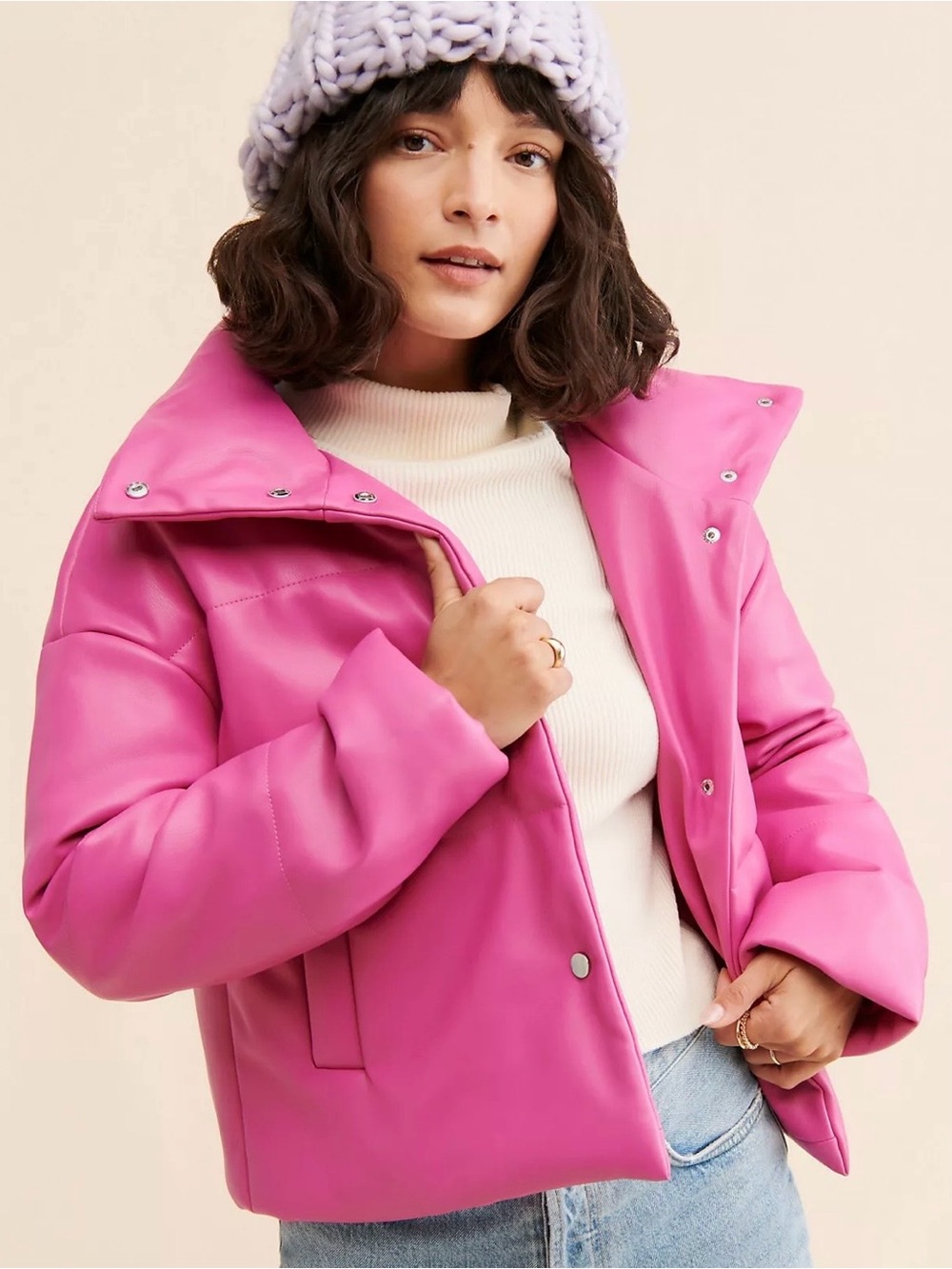 Anthropologie Hot Pink Cropped Puffer Jacket